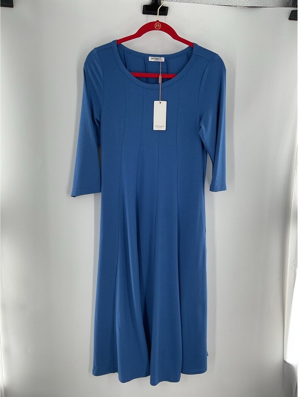 Hotouch Women’s Small 3/4 Sleeve Blue Midi Dress Fit And Flare NWT 130